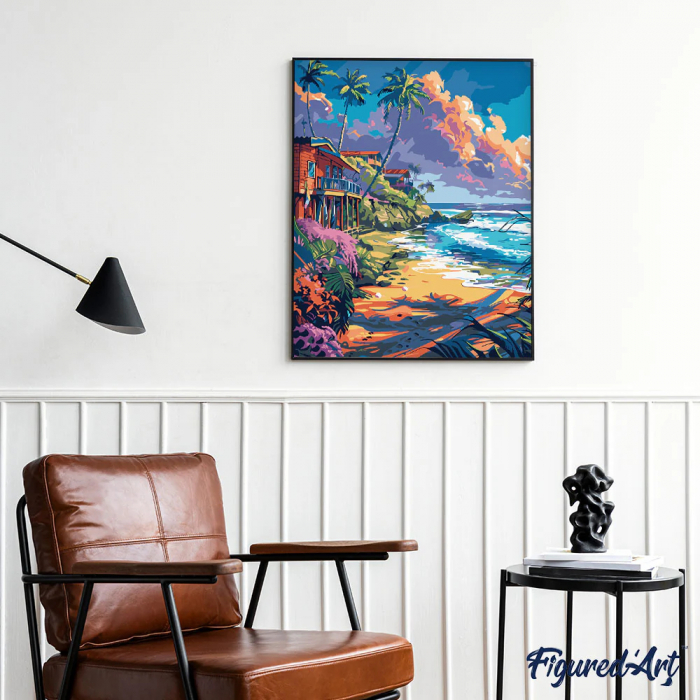 Set pictura pe numere, cu sasiu, Case pe malul marii, 40x50 cm [3]