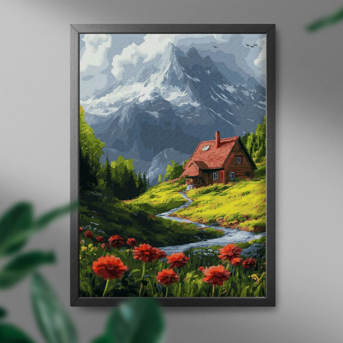 Set pictura pe numere, cu sasiu, Casa din poienita, 40x50 cm [3]