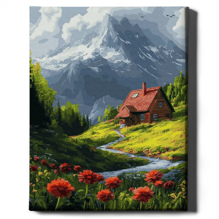 Set pictura pe numere, cu sasiu, Casa din poienita, 40x50 cm [2]