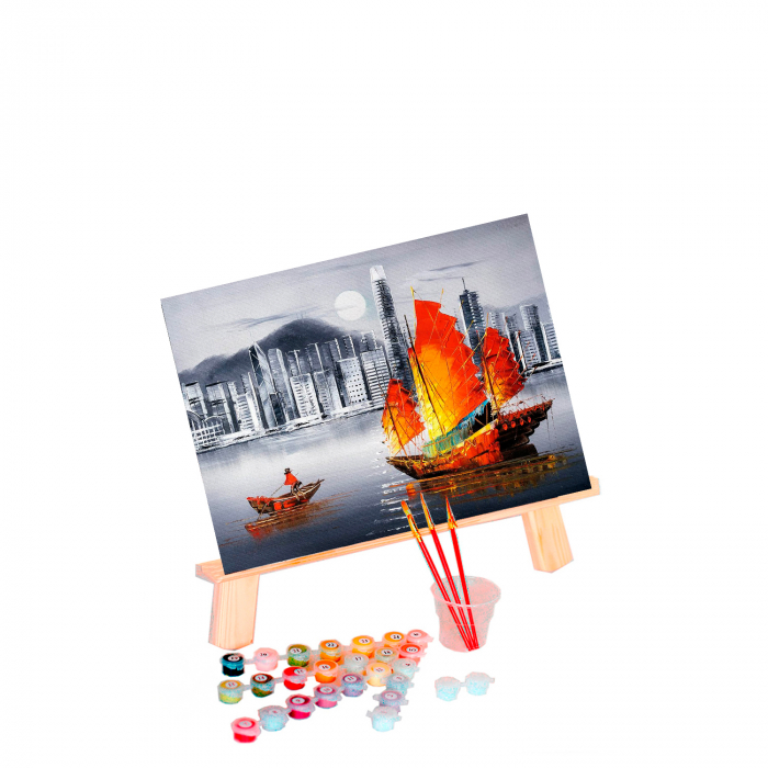 Pictura pe numere, cu sasiu, Hong Kong by Night [2]