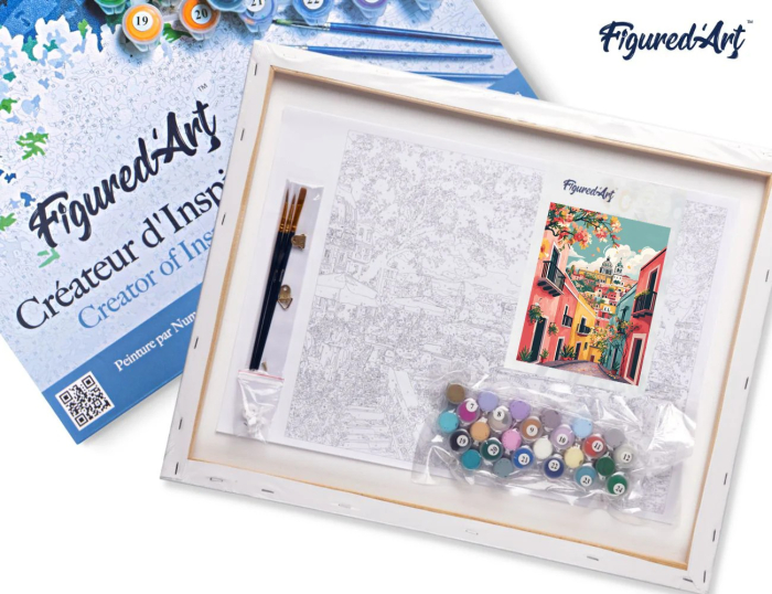 Set pictura pe numere, cu sasiu,  Straduta mediteraneana colorata 40x50 cm [3]