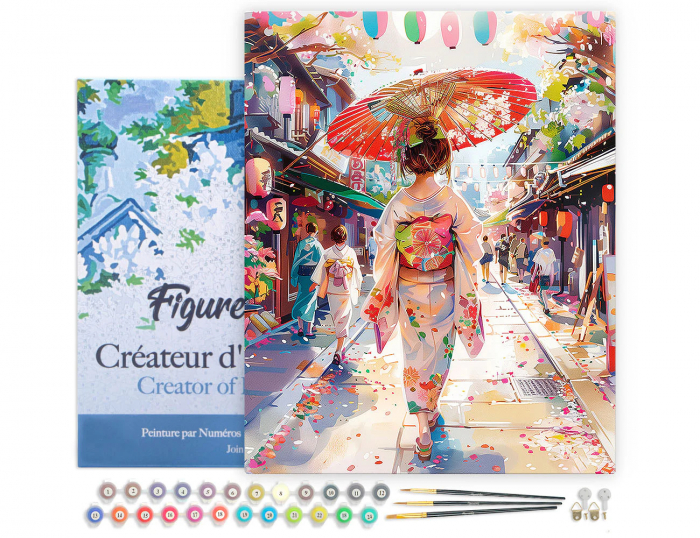 Set pictura pe numere, cu sasiu, Femeie in yukata, 40x50 cm [2]