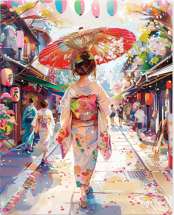 Set pictura pe numere, cu sasiu, Femeie in yukata, 40x50 cm [1]