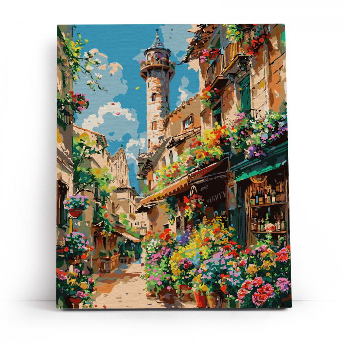 Set pictura pe numere, cu sasiu, Strada infloritoare, 40x50 cm [2]