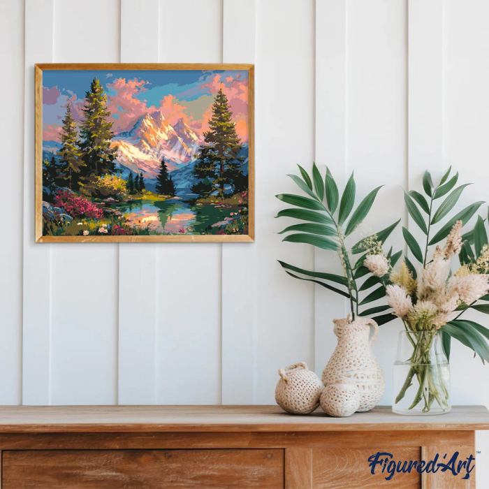 Set pictura pe numere, cu sasiu,Peisaj alpin la apus de soare, 40x50 cm [3]