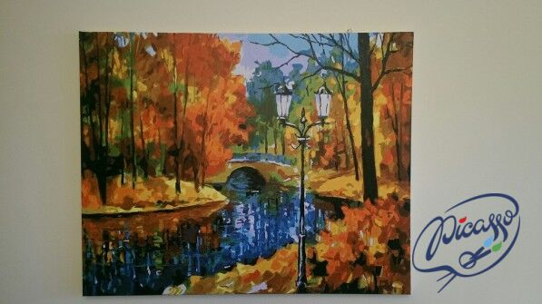 Set pictura pe numere, cu sasiu, Toamna in parc, 40x50 cm [3]