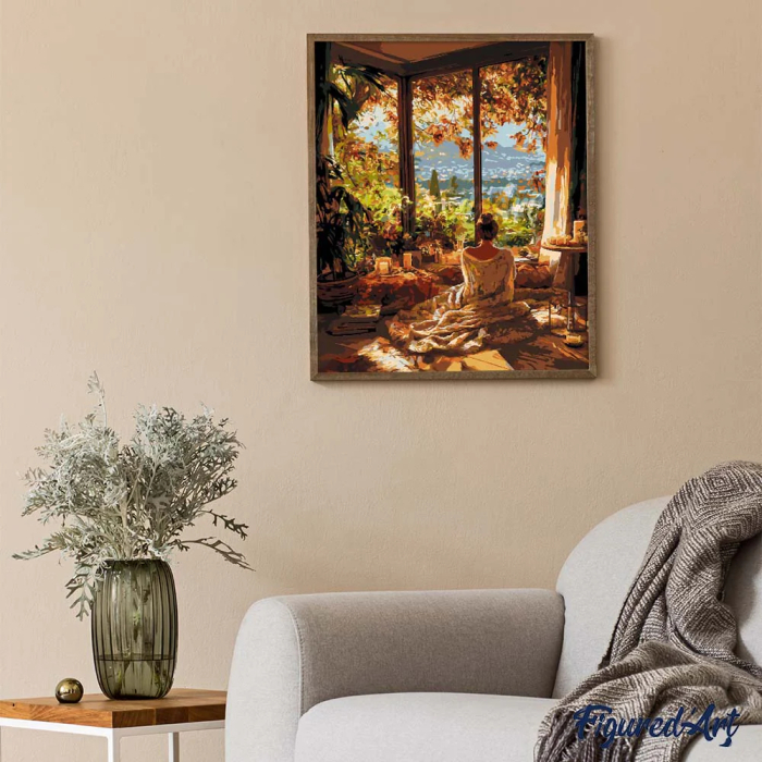 Set pictura pe numere, cu sasiu, Dimineata lenesa de toamna, 40x50 cm [3]