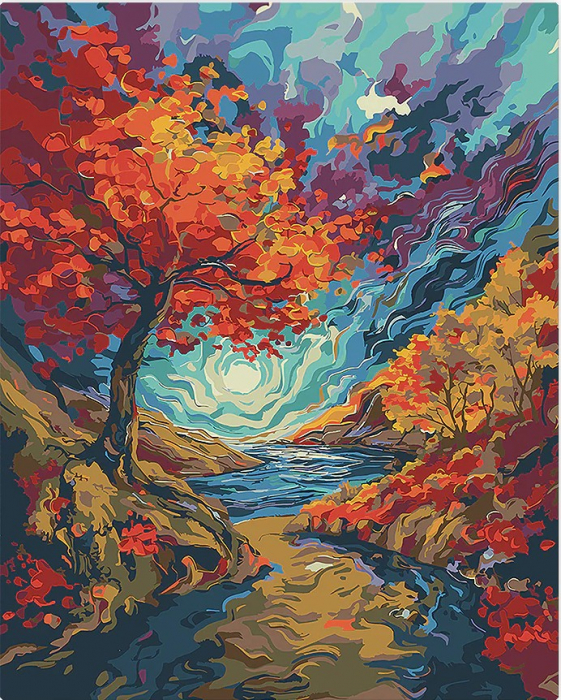 Set pictura pe numere, cu sasiu, Padure suprarealista inspiratie van Gogh, 40x50 cm [1]