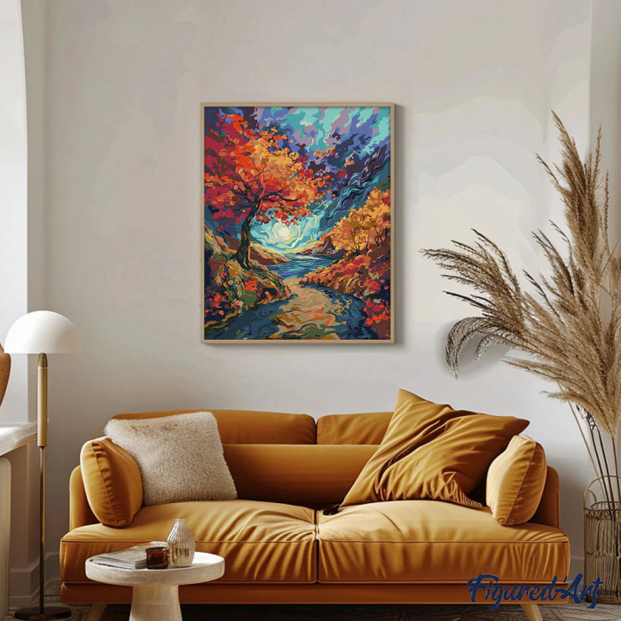 Set pictura pe numere, cu sasiu, Padure suprarealista inspiratie van Gogh, 40x50 cm [2]