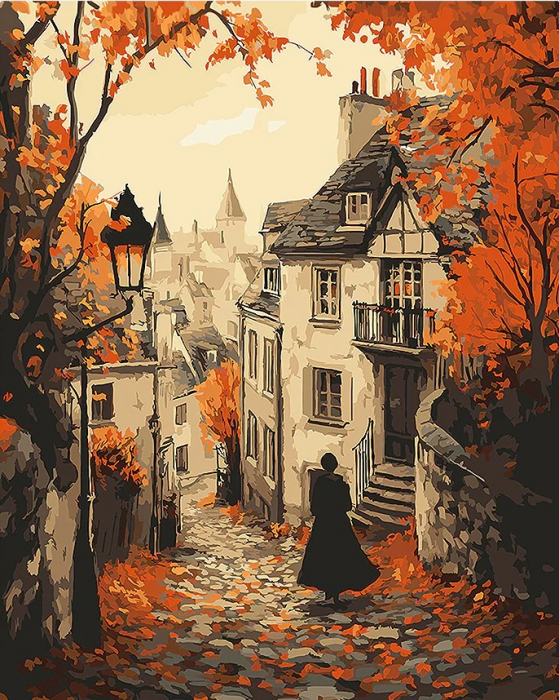 Set pictura pe numere, cu sasiu, Plimbare toamna in oras, 40x50 cm [1]