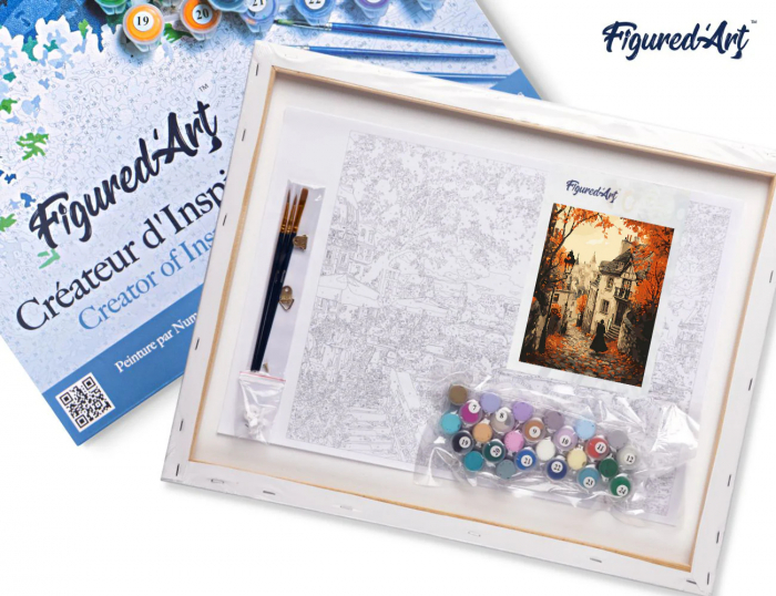 Set pictura pe numere, cu sasiu, Plimbare toamna in oras, 40x50 cm [5]