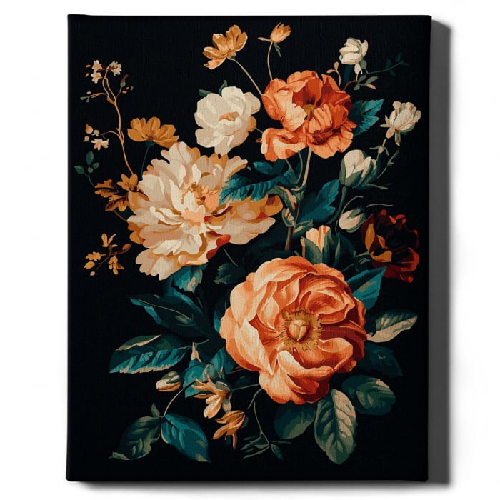 Set pictura pe numere, cu sasiu, Trandafiri 2 - canvas negru, 40x50 cm [2]