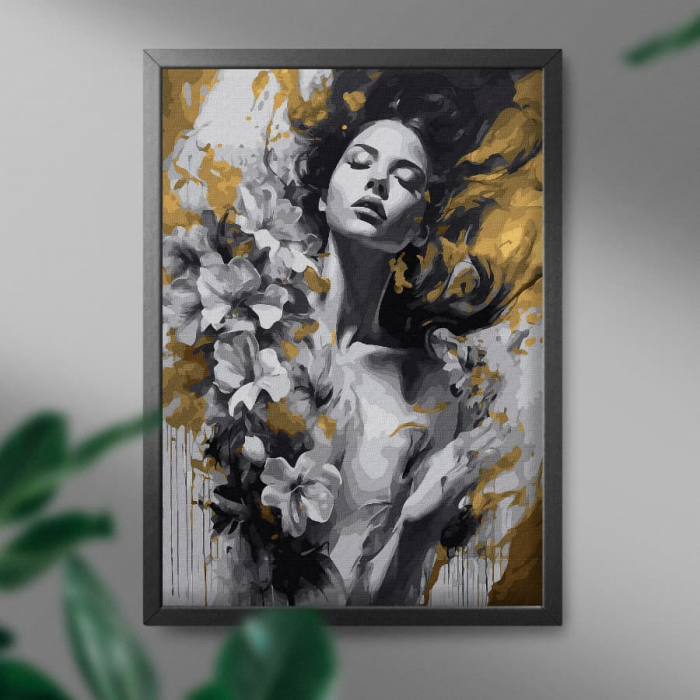 Set pictura pe numere, cu sasiu, Levitatie - culori aurii, 40x50 cm [3]