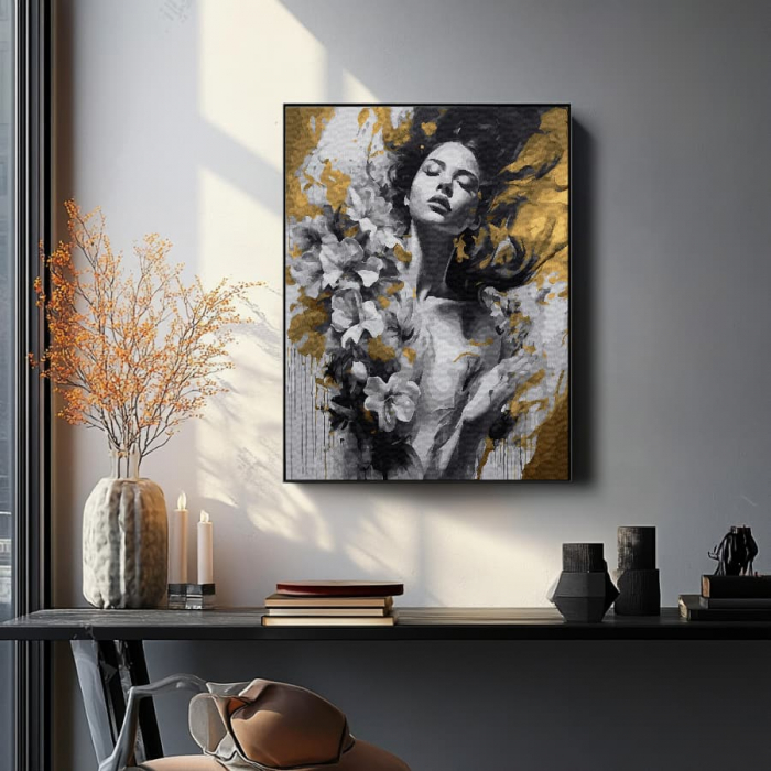 Set pictura pe numere, cu sasiu, Levitatie - culori aurii, 40x50 cm [4]
