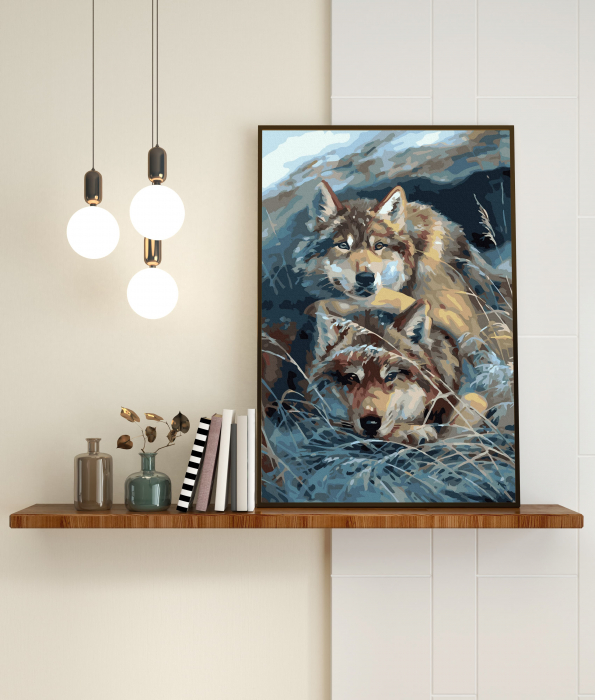 Set pictura pe numere, cu sasiu, Lupi in iarba, 40x50 cm [3]