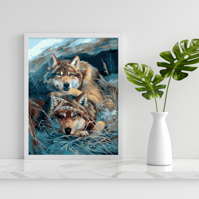 Set pictura pe numere, cu sasiu, Lupi in iarba, 40x50 cm [4]