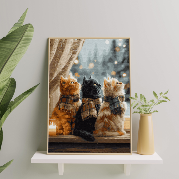 Set pictura pe numere, cu sasiu, Trio blanos la fereastra, 40x50 cm [3]