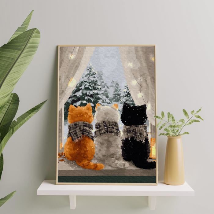 Set pictura pe numere, cu sasiu, Trio blanos la fereastra 2, 40x50 cm [3]