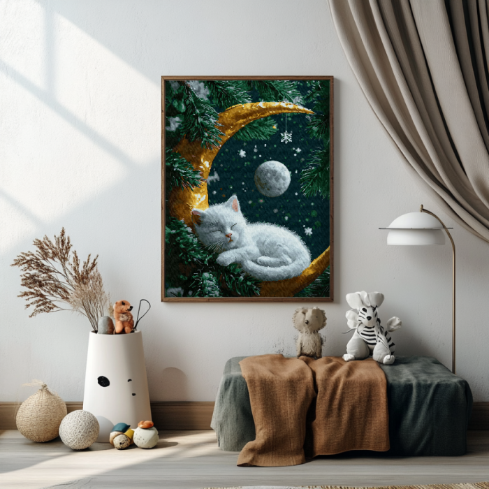 Set pictura pe numere, cu sasiu, Vis de pisica - vopsea aurie, 40x50 cm [4]