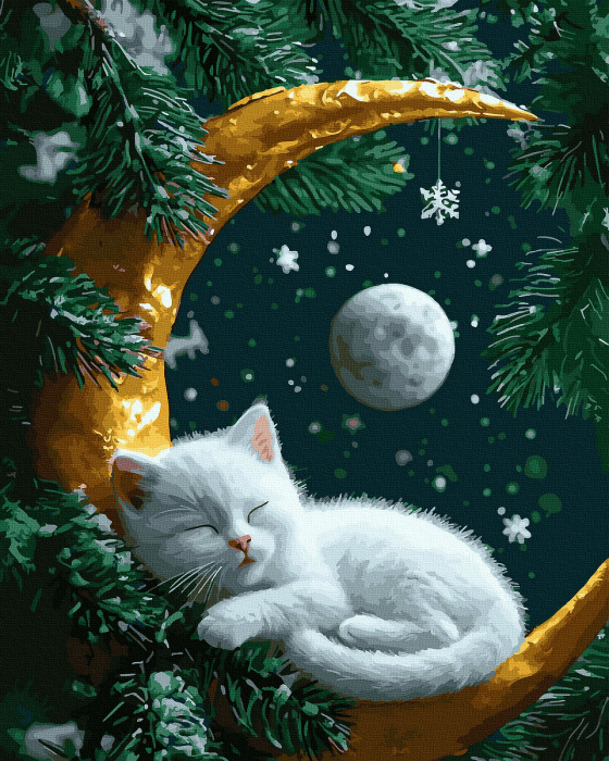 Set pictura pe numere, cu sasiu, Vis de pisica - vopsea aurie, 40x50 cm [1]