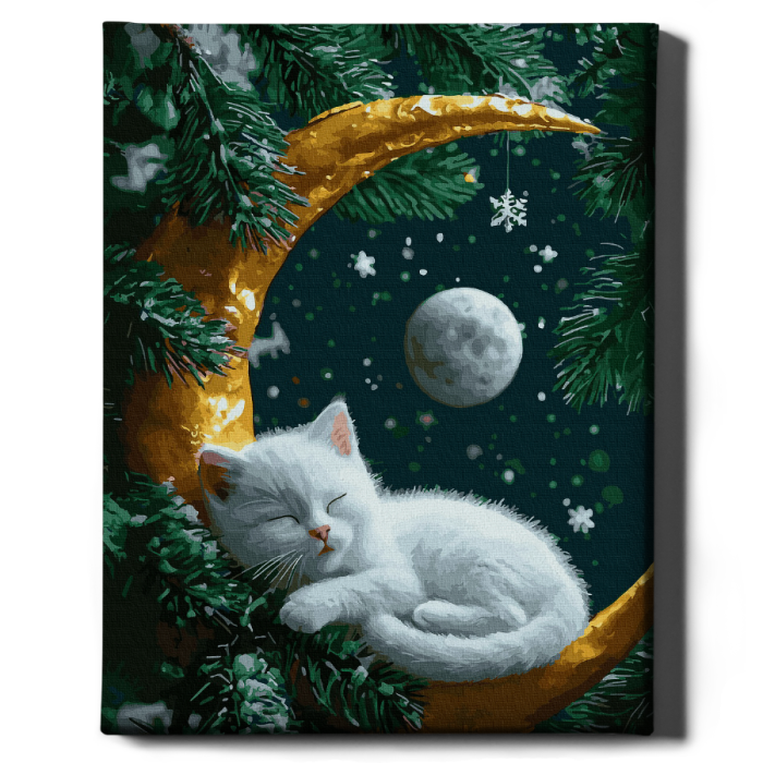 Set pictura pe numere, cu sasiu, Vis de pisica - vopsea aurie, 40x50 cm [2]