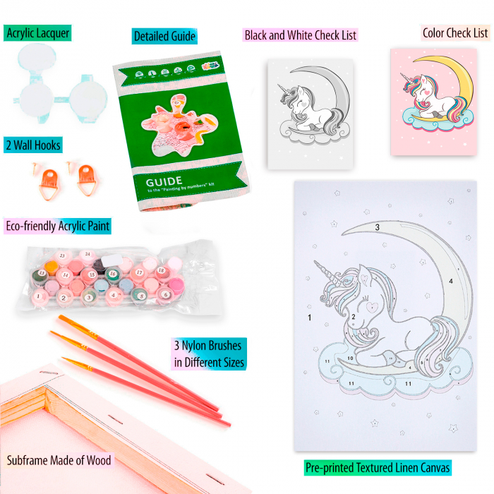 Pictura pe numere, cu sasiu, Unicorn visator 20x30cm [3]