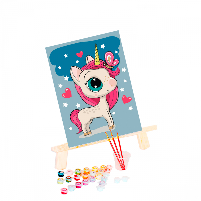 Pictura pe numere, cu sasiu, Unicornul magic 20x30cm [2]
