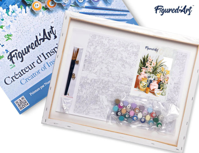 Set pictura pe numere, cu sasiu, Vase de lut si flori, 40x50 cm [7]