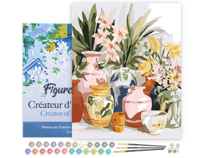 Set pictura pe numere, cu sasiu, Vase de lut si flori, 40x50 cm [2]