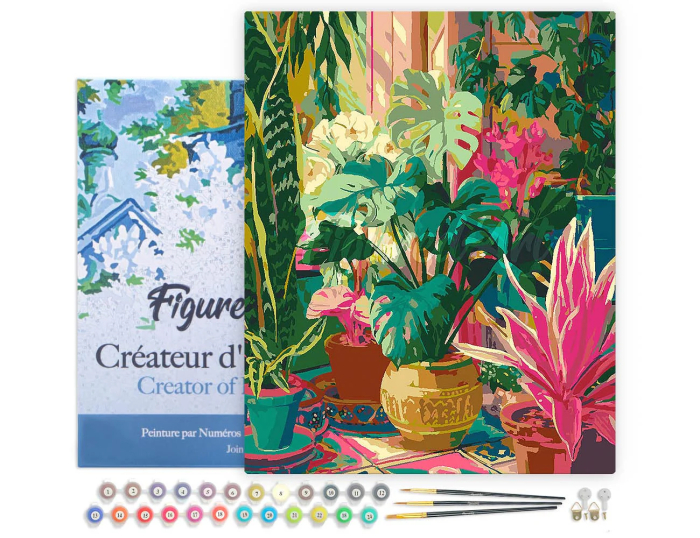 Set pictura pe numere, cu sasiu, Gradina interioara tropicala, 40x50 cm [2]