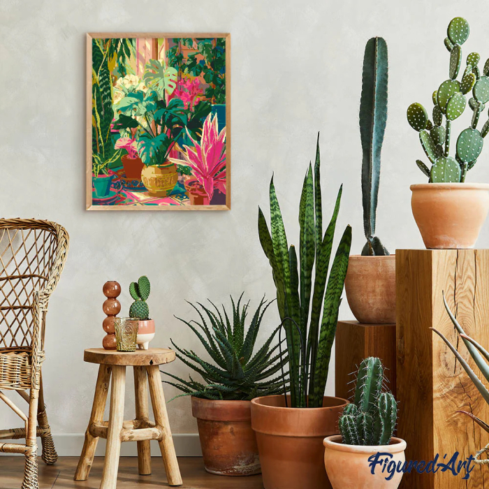 Set pictura pe numere, cu sasiu, Gradina interioara tropicala, 40x50 cm [3]