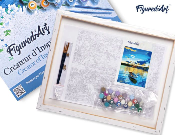 Set pictura pe numere, cu sasiu, Barcuta la rasarit, 40x50 cm [6]