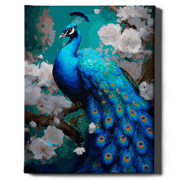 Set pictura pe numere, cu sasiu, Paun in flori, 40x50 cm [2]