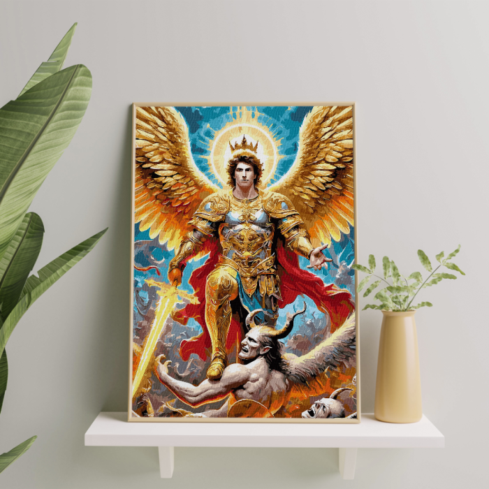 Set pictura pe numere, cu sasiu, Arhanghelul Mihail - culori aurii, 40x50 cm [3]