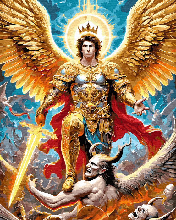 Set pictura pe numere, cu sasiu, Arhanghelul Mihail - culori aurii, 40x50 cm [1]