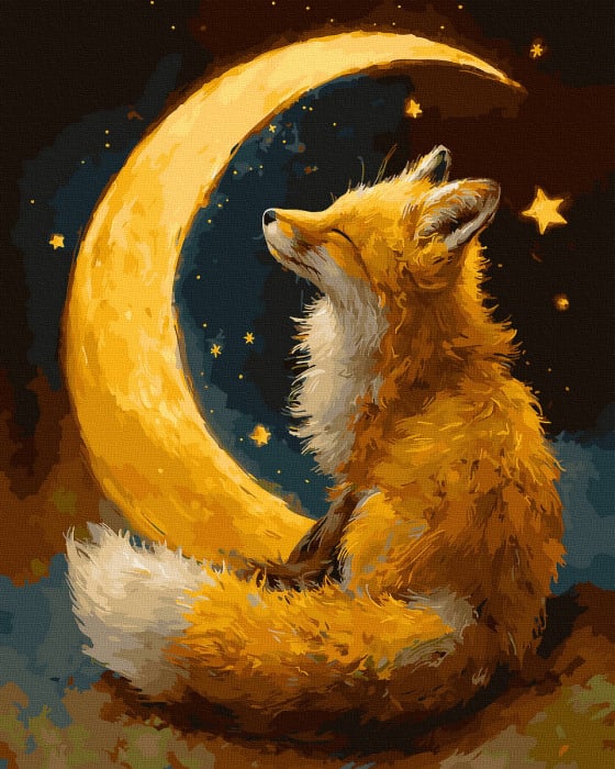 Set pictura pe numere, cu sasiu, Visul vulpii - vopsea aurie, 40x50 cm [1]