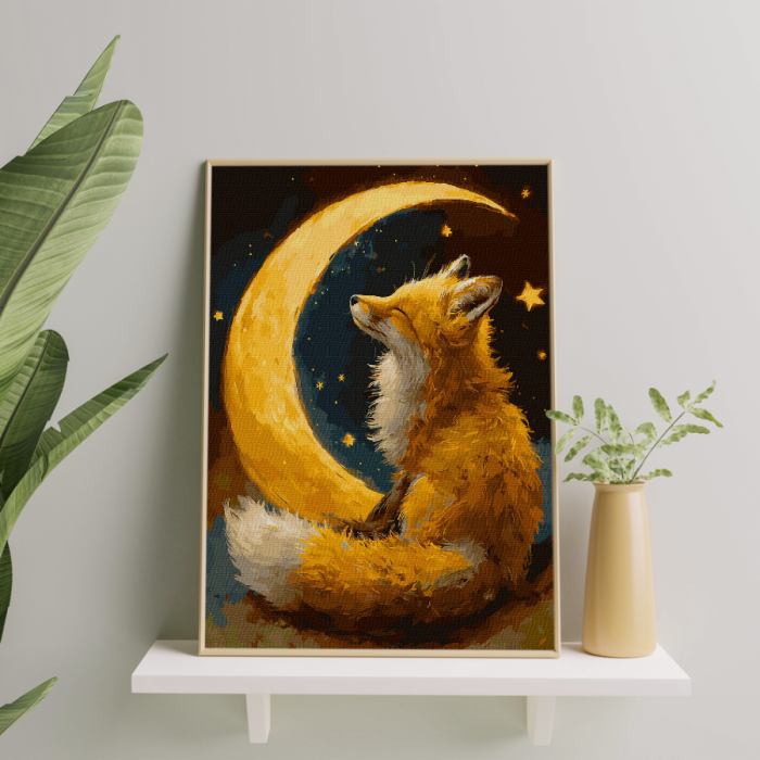 Set pictura pe numere, cu sasiu, Visul vulpii - vopsea aurie, 40x50 cm [3]