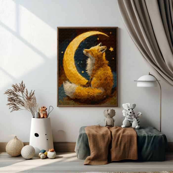 Set pictura pe numere, cu sasiu, Visul vulpii - vopsea aurie, 40x50 cm [4]