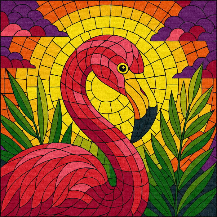 Set pictura pe numere, cu sasiu, Vitraliu cu flamingo, 30x30 cm [1]