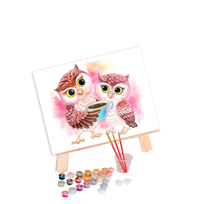 Pictura pe numere, cu sasiu, Cute Owls, 30x40 cm [2]