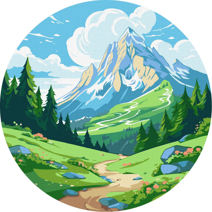 Set pictura pe numere rotunda, cu sasiu, Vale verde Ø26cm [1]