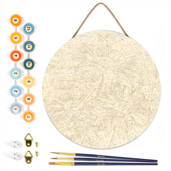 Set pictura pe numere rotunda, pe lemn, Margarete, Ø30cm [2]