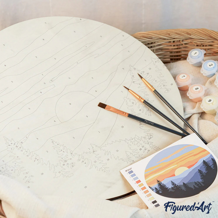 Set pictura pe numere rotunda, pe lemn, Mandala florala, Ø30cm [9]