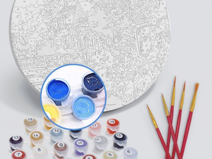 Set pictura pe numere rotunda, cu sasiu, Bujori, Ø40cm [2]