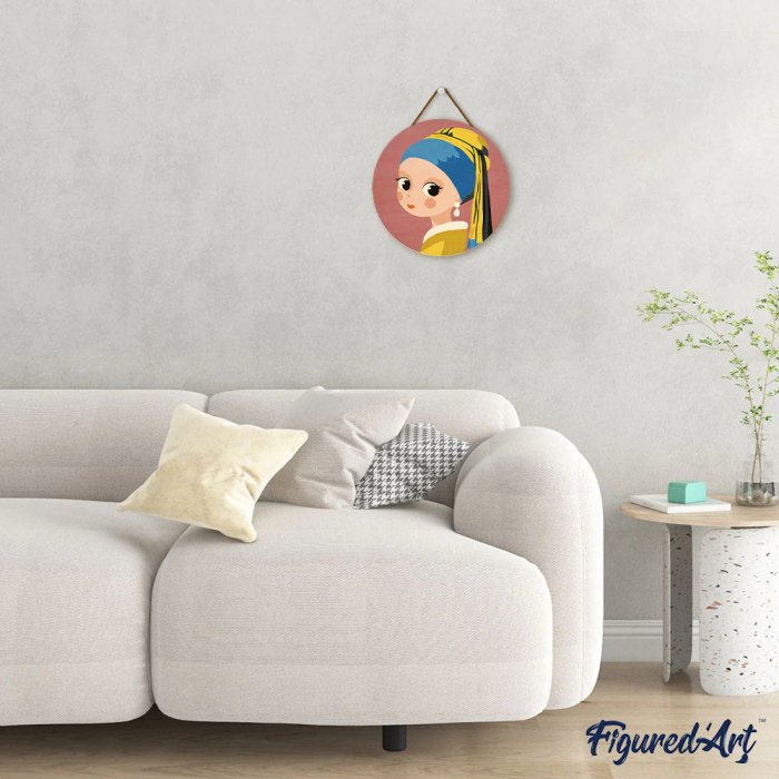 Set pictura pe numere rotunda, pe lemn, Fetita cu cercel de perla, Ø30cm [11]