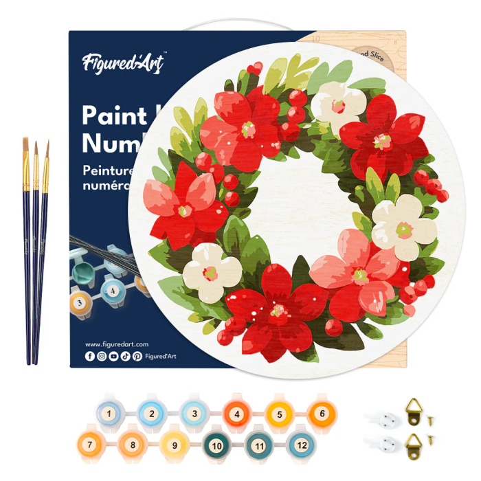 Set pictura pe numere rotunda, pe lemn, Coronita de flori rosii, Ø30cm [2]