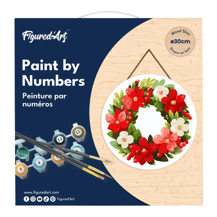 Set pictura pe numere rotunda, pe lemn, Coronita de flori rosii, Ø30cm [12]