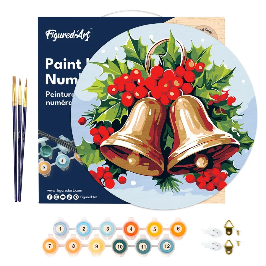 Set pictura pe numere rotunda, pe lemn, Clopotei de Craciun, Ø30cm [5]