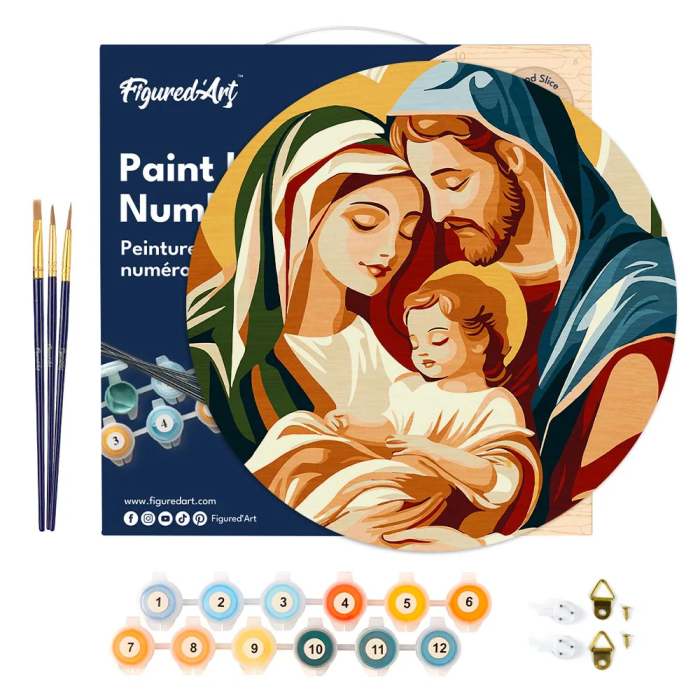 Set pictura pe numere rotunda, pe lemn, Sfanta familie, Ø30cm [2]