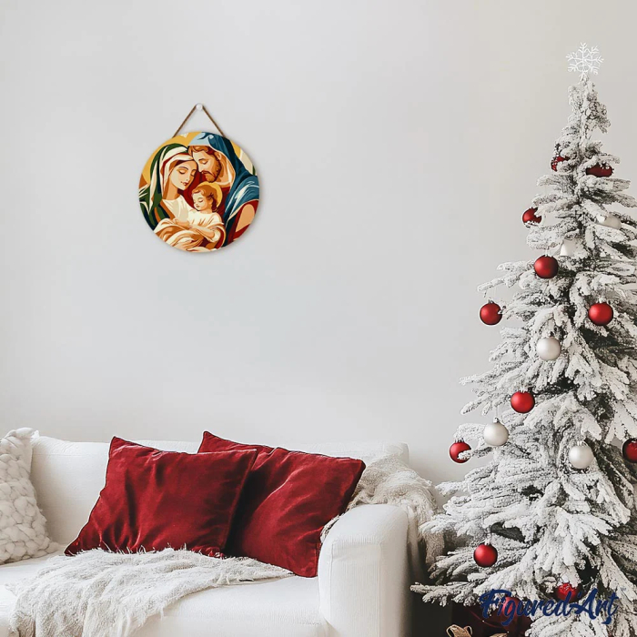 Set pictura pe numere rotunda, pe lemn, Sfanta familie, Ø30cm [6]